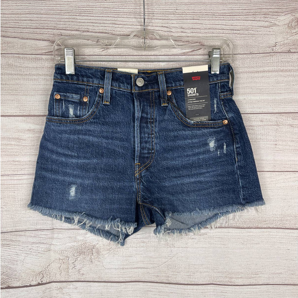 Levi’s 501 High Rise Fitted Through The Hip Denim Jean Shorts Women's Size 25 - Picture 2 of 10